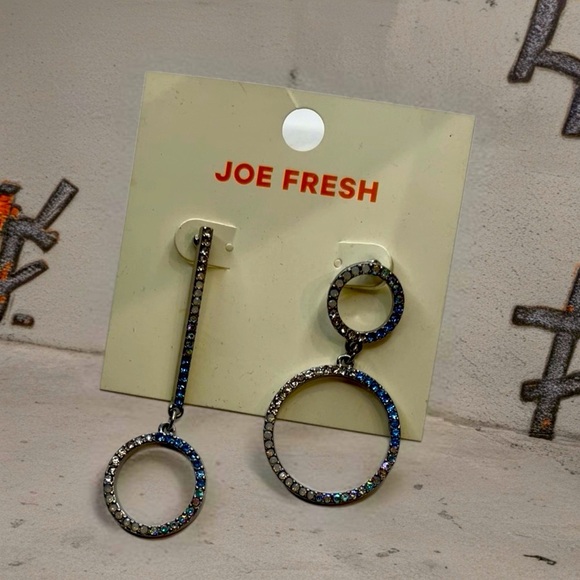 Joe Fresh Silver and Blue Hoop Earrings - Picture 1 of 5